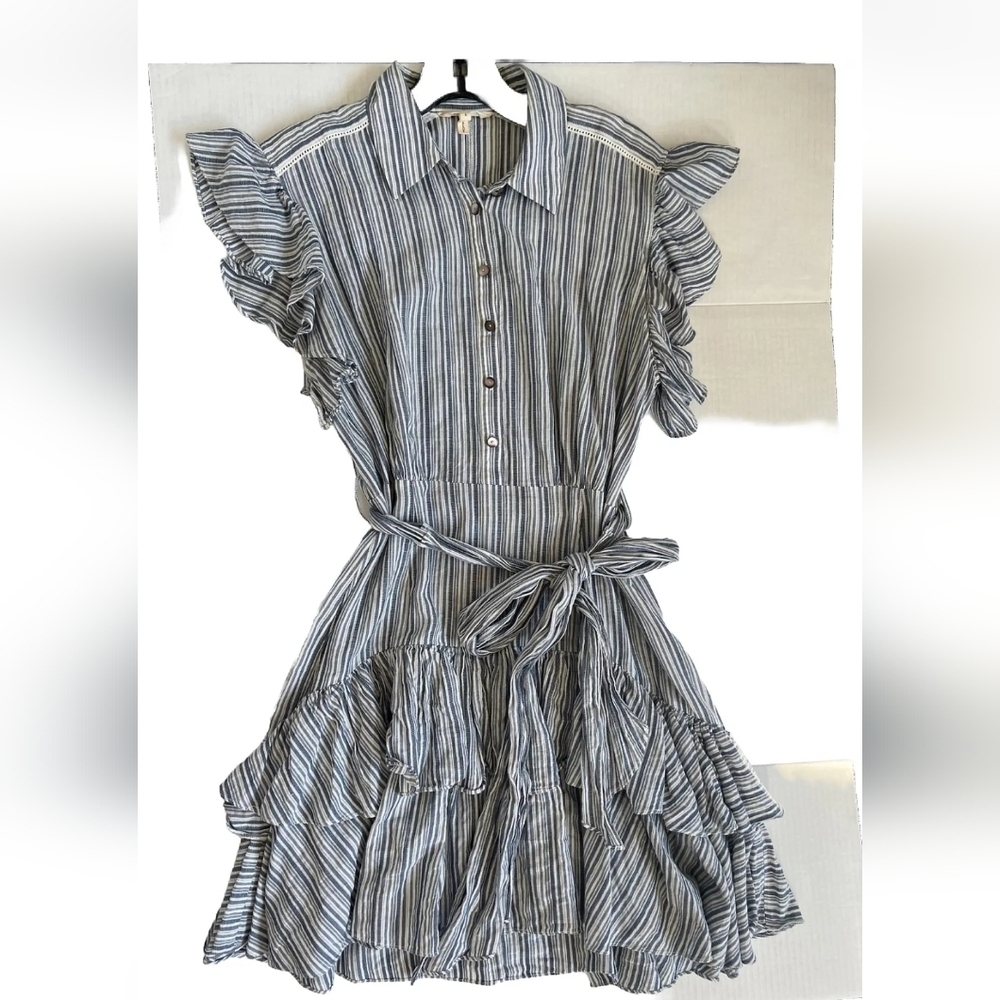 Rebecca Taylor Stripe Dress in Blue & White Size 8 Missing Belt - Picture 9 of 14